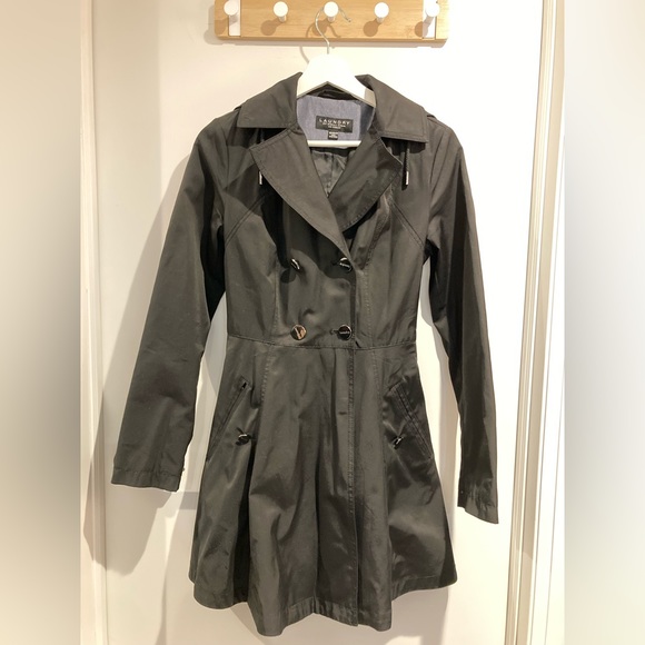 Laundry by Shelli Segal black A line skirted trench coat - Picture 2 of 10